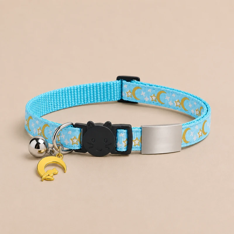 collier chat bleu ciel, plaque grise