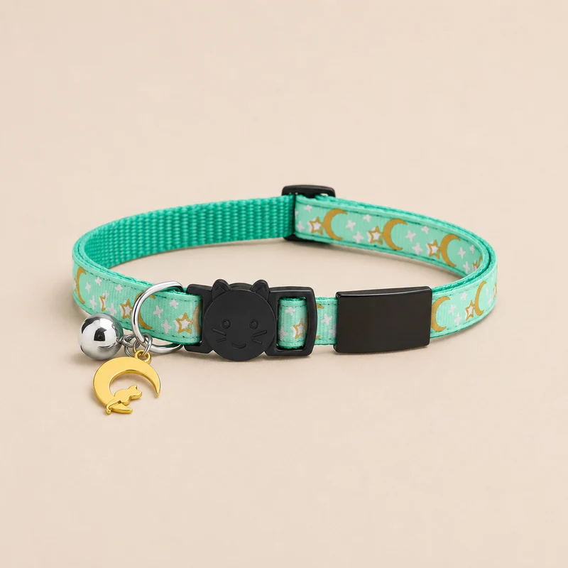 collier chat menthe, plaque grise
