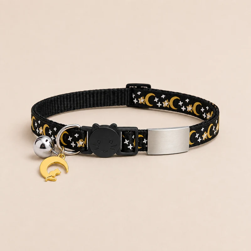 collier chat noir, plaque grise