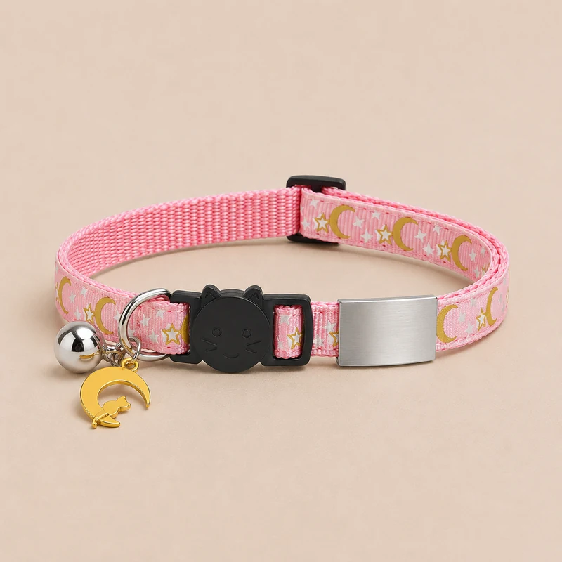 collier chat rose, plaque grise