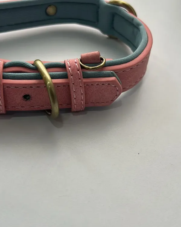 le collier rose doublure bleue à plat