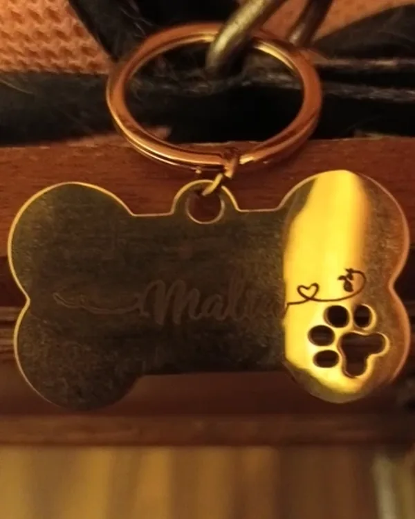 médaillon os doré accroché à un sac